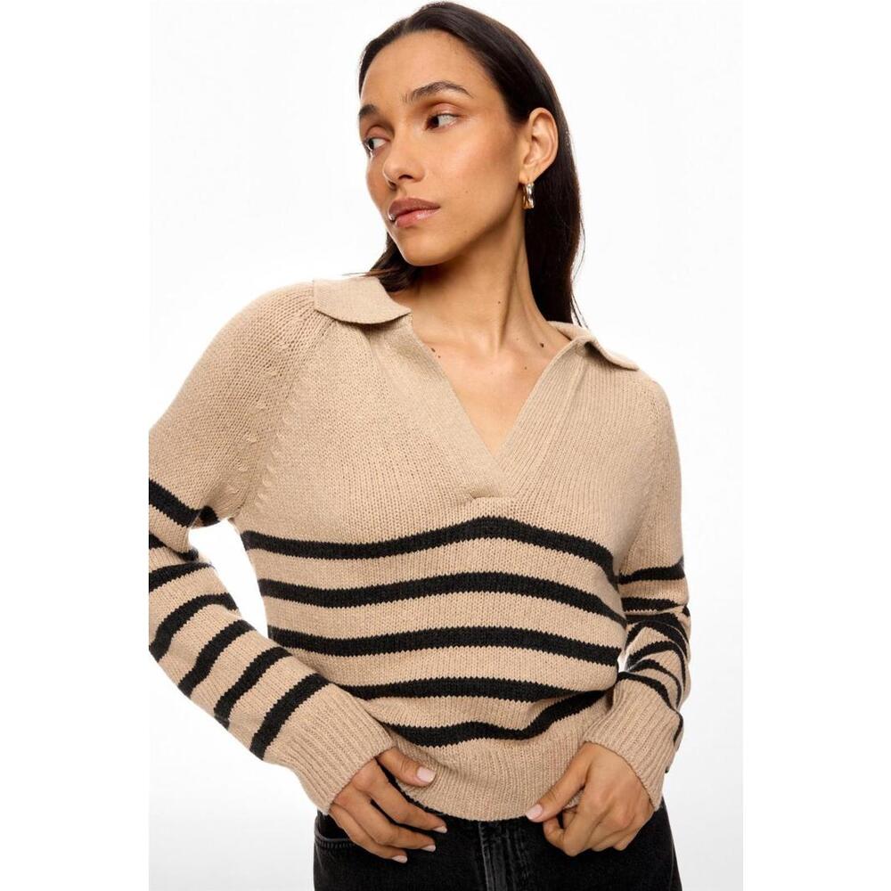 Marine Layer Brown Relaxed Polo Striped Sweater Size S with hole
